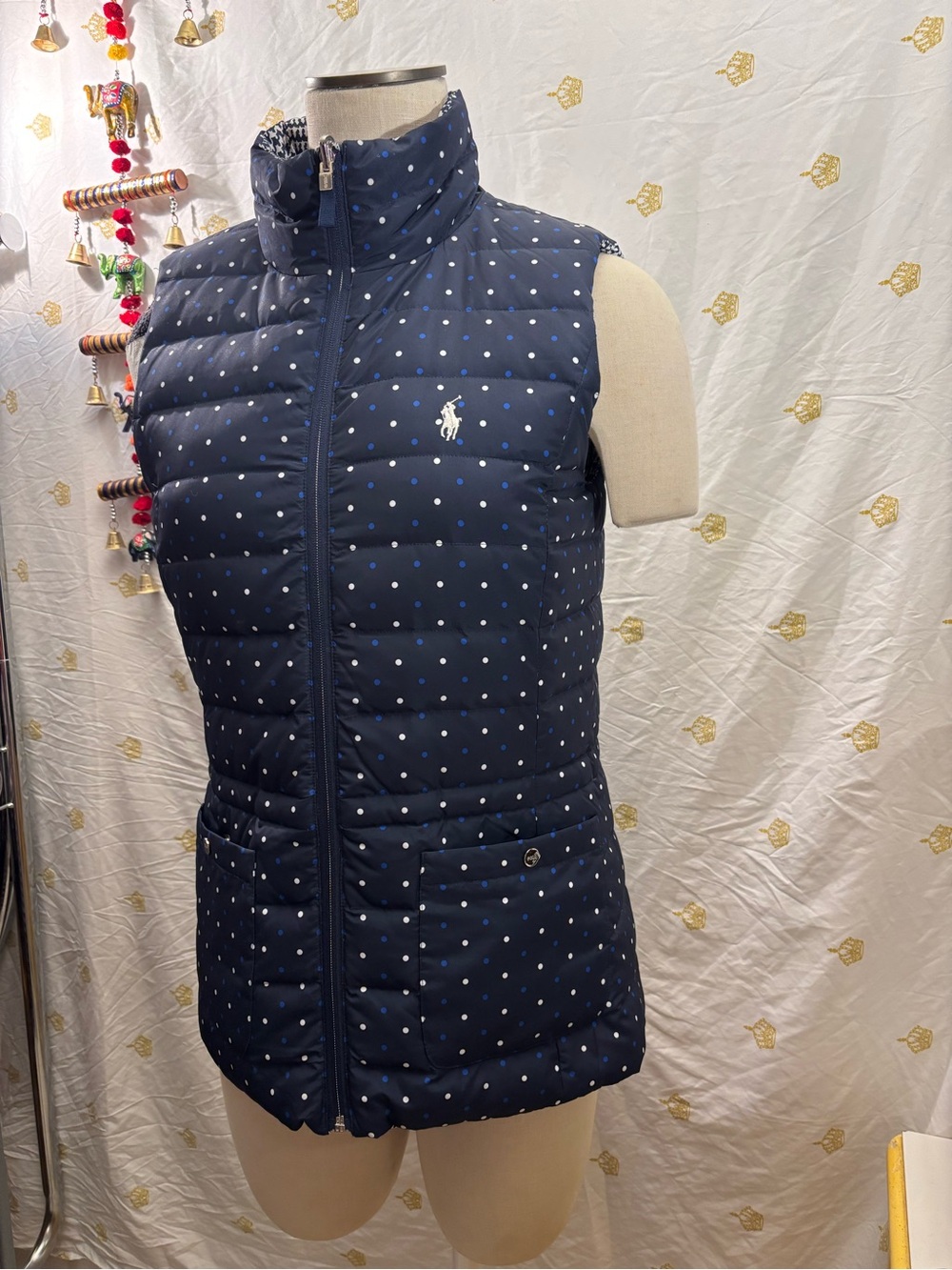 Polo by Ralph Lauren Navy Polka Dot Quilted Vest